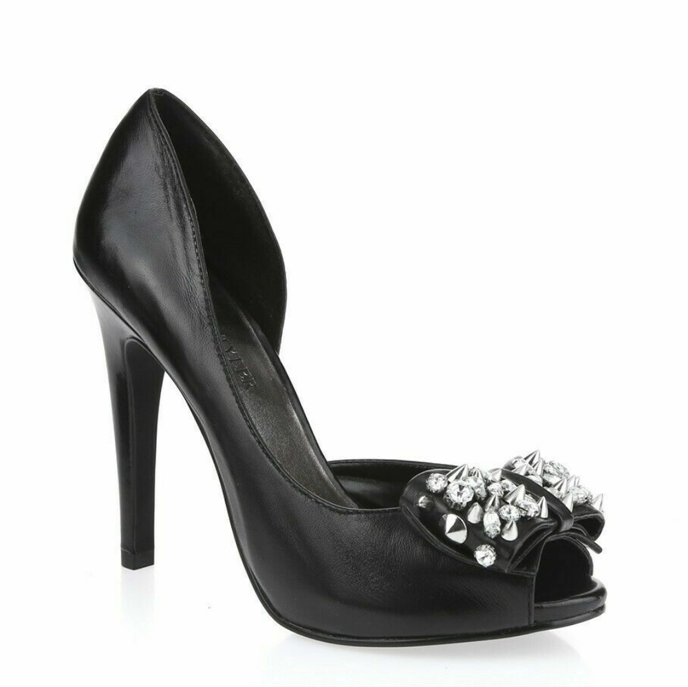 2/$20 Jeffrey Tyler Black Gems Spike Bow Heels